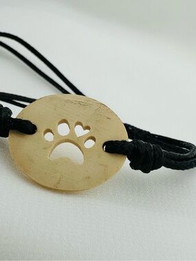 Handmade Coconut Shell Paw Print Bracelet Guatemala Black Cord